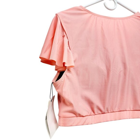 Plus Size 22W Pink V-Neck Crop Top Flutter Sleeves Front Knot Hanna Nikole - Picture 9 of 10